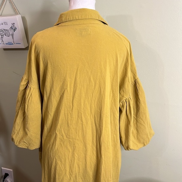 Margo Baridon Relaxed midi dress Yellow puff sleeve button down dress size large - Picture 15 of 17